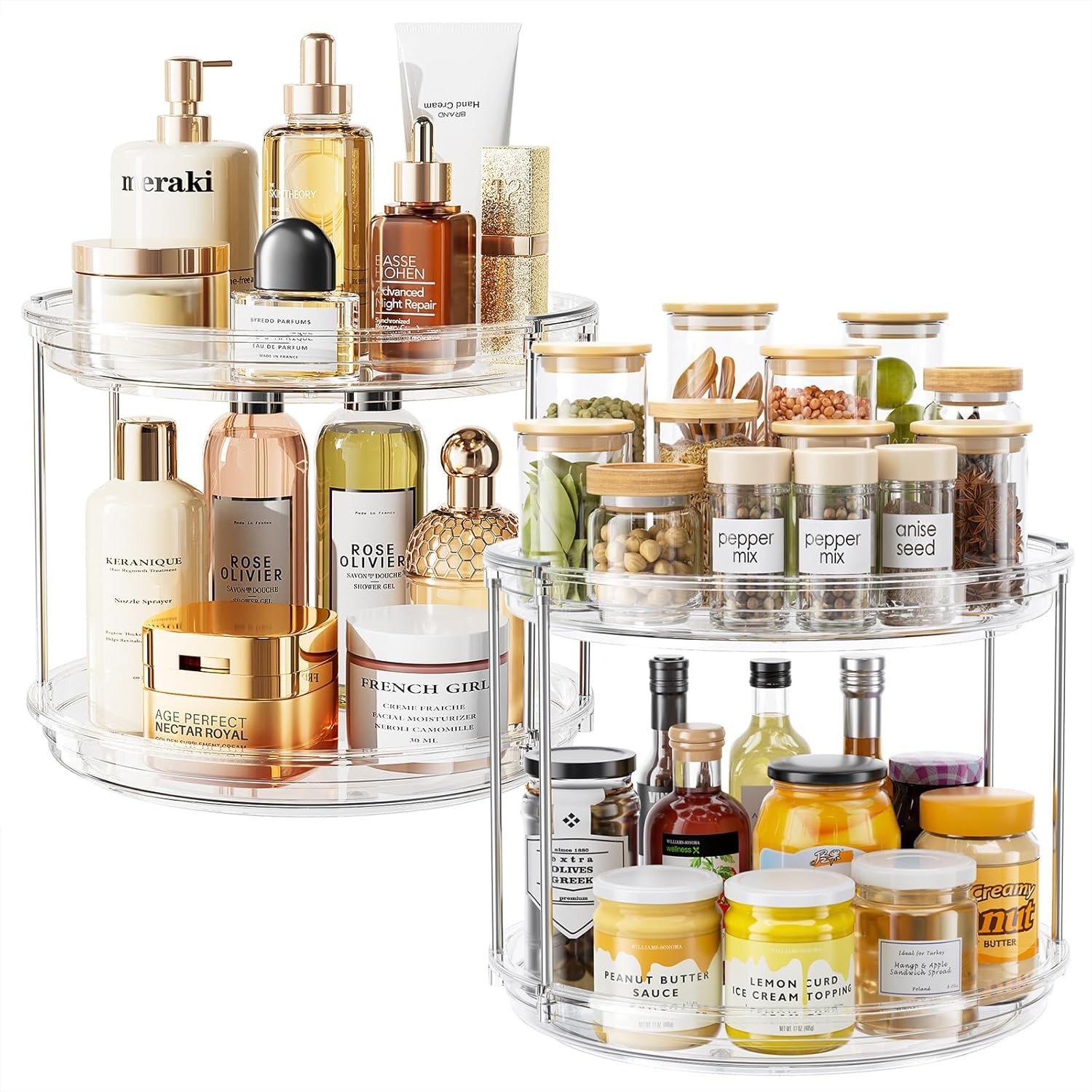 2 Pack 2 Tier Lazy Susan Turntable Organizer 10.6'' Rotating Spice Rack