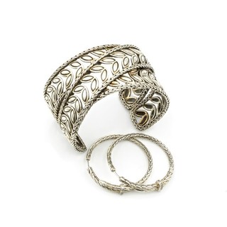 John Hardy Sterling Spear Hoop Earrings & Batu Kawung Cuff Lot of 2 #S4615 2