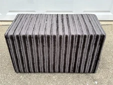 Vintage Reupholstered Black Striped Velvet Rectangular Footstool Ottoman Pouf