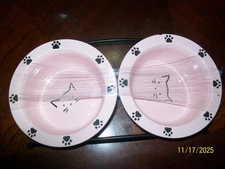 Set Of 2 PINK Cat Dish Pet Bowl PURRFECT CAT By Signature Housewares Ceramic GC