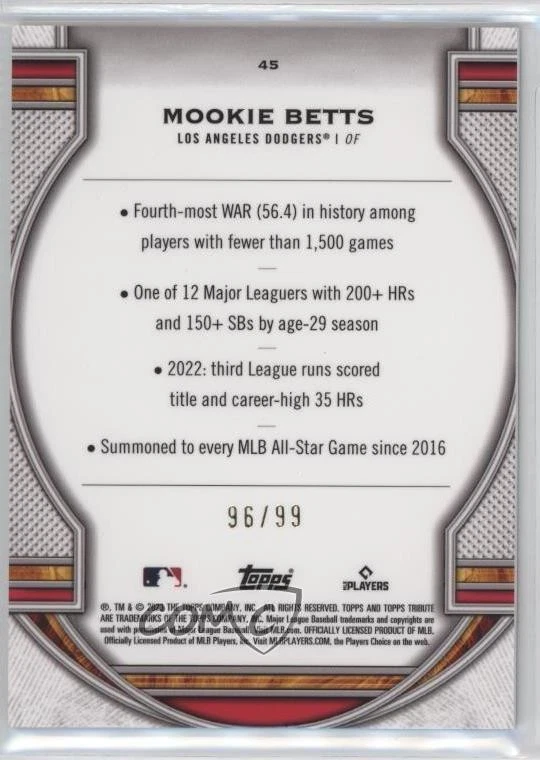 2023 Topps Tribute Green /99 Mookie Betts #45 - Image 2 of 2