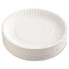AJM Packaging Corporation Uncoated Paper Plates, 9 Inches, White, Round, 100/Pac