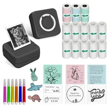 Sticker Printer - Print Pod 2.0 Mini Printer with 14 Rolls Sticky , Thermarot...