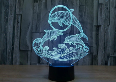 3D Dolphin LED Night Light Lamp for Kids Bedroom   Ocean Theme Acrylic Illusion