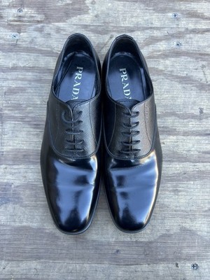 Prada Navy and Black Leather Oxfords Prada Navy Blue Brogue Leather Wingtip Lace Up Oxfords Size  main image 3