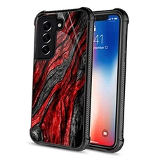 CARLOCA Compatible with Samsung Galaxy S22 Samsung S22 Black Red Wood Grain