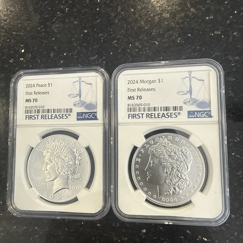 2 coin set 2024 morgan peace silver dollars ngc ms 70 first releases fr