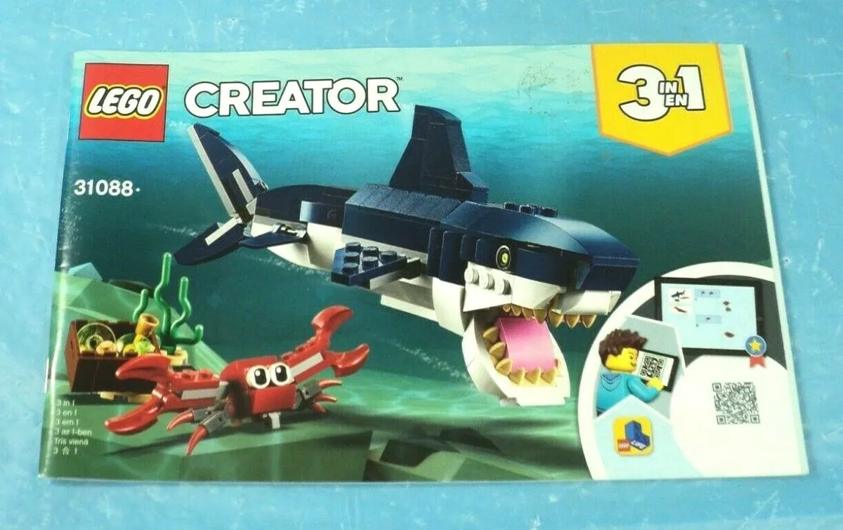 utilsigtet hændelse Final international Lego 31088 Creator Deep Sea Creatures Shark Instruction Manual Book. | eBay