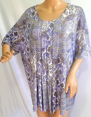 Southern Lady Women Plus Size 1x Purple Tank Paisley white Top Shirt Blouse 