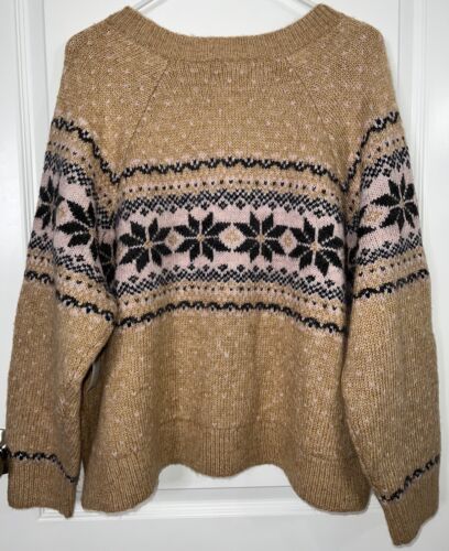 Old Navy Women's 2X Fair Isle Sweater Fall Christmas Holiday Brown Pink NWT - Picture 3 of 22