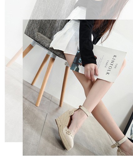 Alpargata De colección Cuñas Tacón Correa al tobillo D'orsay Gamuza Negro Beige Zapatos para Mujer - Imagen 27 de 32