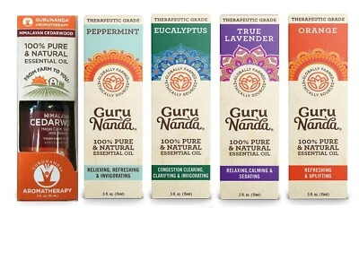 GuruNanda Essential Oils Set for Diffusers, Face & Body, 0.33 Fl Oz x Pack of 5