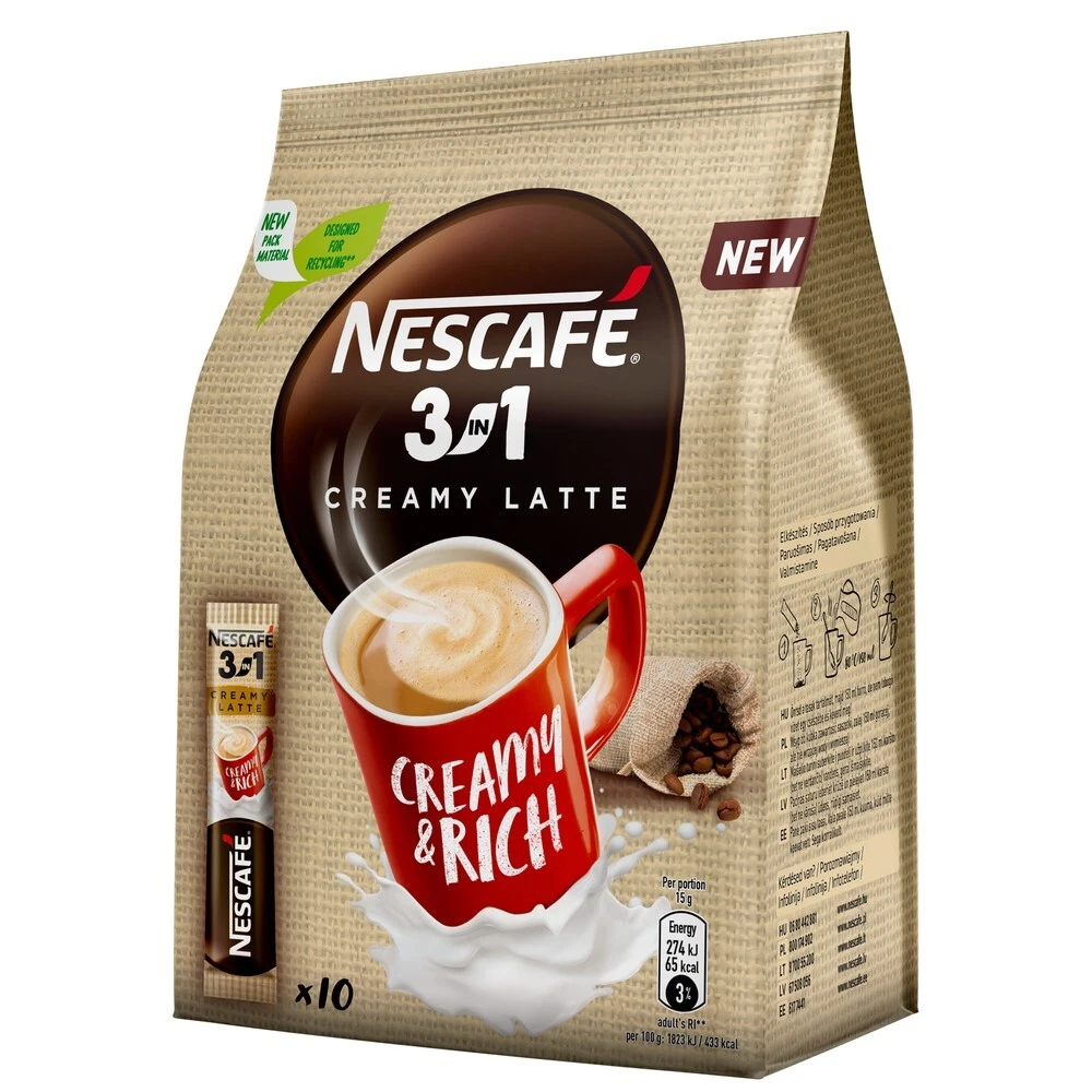 Bern, Switzerland May 10, 2022 sticks of Nescafe 3 in 1 Original, Instant Coffee with cream