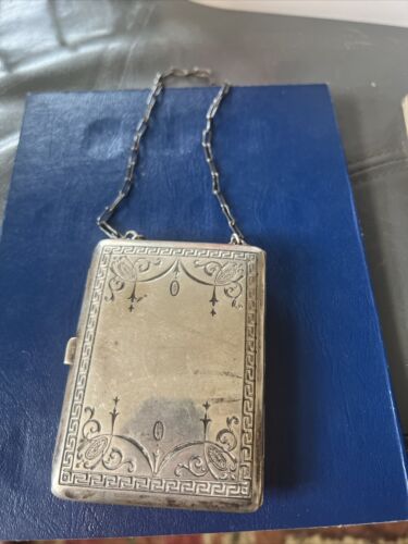 Sterling Silver Purse on Chain~Has Mono one 1 Side Only - Picture 2 of 6