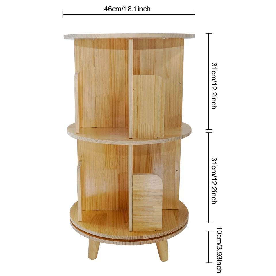 Small Rotating Bookshelf Wood Book Organizer for Living Room Bedroom Study Room - Image 2 of 4