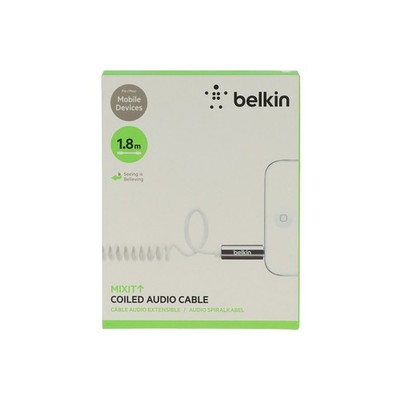 Klinkenanschluss Belkin Audio Spiralkabel 1,8m Kabel 3,5mm auf 3,5mm weiß