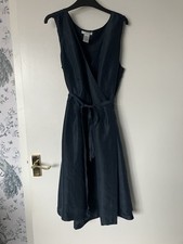 GAP Silk Wrap Dress Size 16 Petrol Blue Fawn Print Lightweight Sleeveless Summer