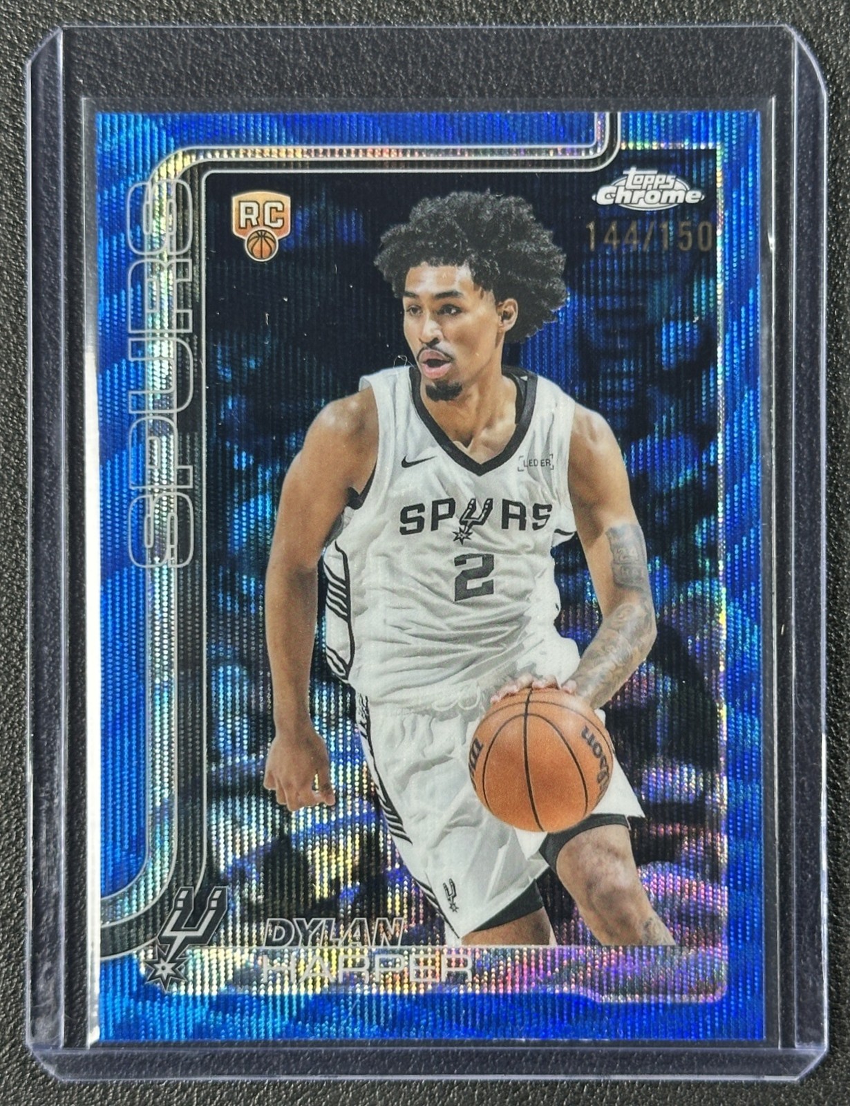 DYLAN HARPER 2025-26 TOPPS CHROME #252 BLUE WAVE REFRACTOR RC 144/150 SPURS