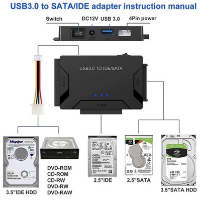 USB 3.0 to IDE & SATA Converter External Hard Drive Adapter Kit 2.5''/3.5'' Cable