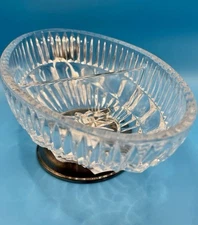 Vintage William Adams Lead Crystal 🩵 Relish Bowl Silverplate Pedestal Italy