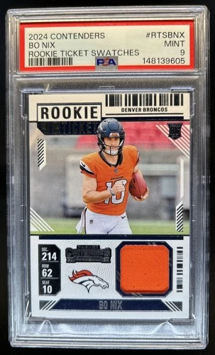 2024 Panini Contenders Bo Nix Rookie Ticket Jersey RC #RTS-BNX Broncos PSA 9