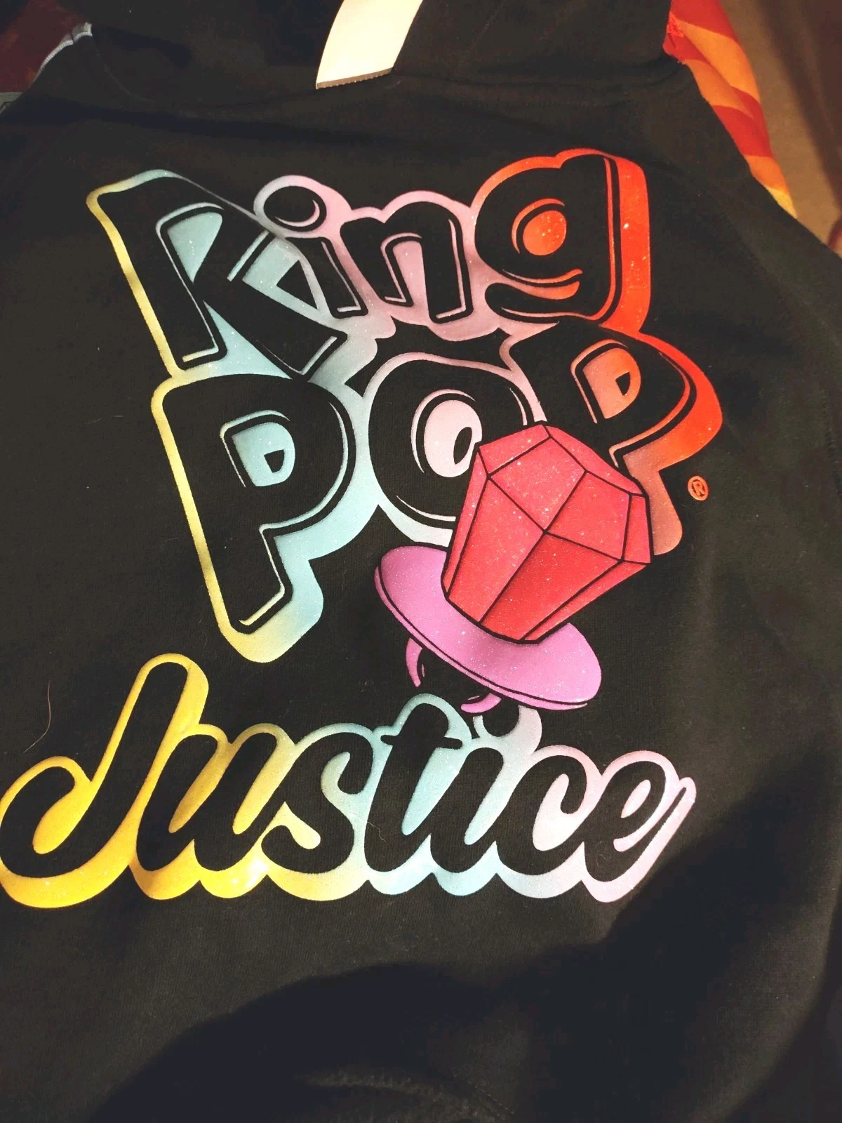 Justice Bazooka Ring Pop Cropped Hoodie Black Graphic Sweatshirt Girls M 10