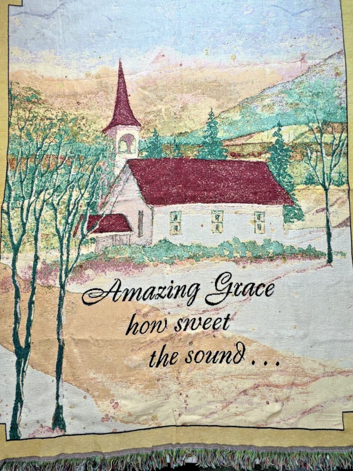 Caring Keepsakes Amazing Grace Rustic Scenery Tapestry Throw Blanket Fringe Trim - Image 2 of 4