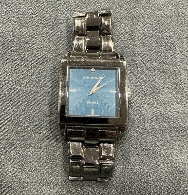 Structure Men s Quartz Watch Blue Dial Square Case Stainless Steel Bracelet 