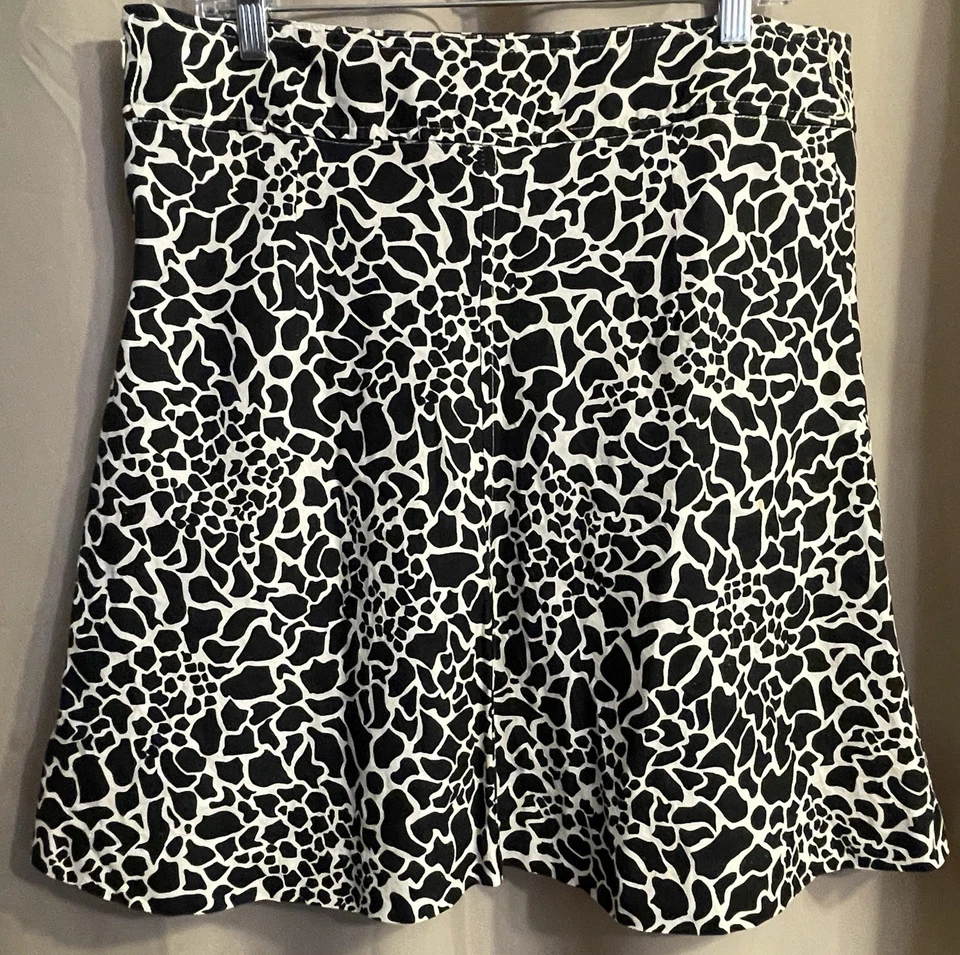 Falda de lino con estampado de jirafa Merona para mujer talla 12 forrada oficina completa academia preppy Foto 3 de 4