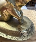 Vintage Hand-Carved Copper/Brass Foot Bowl 3-Elephant Stand 9”D X 11.5” H Patina — photo 8