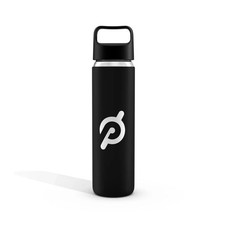 Peloton 16oz Water Bottle Black Glass Silicone Rubber Grip Logo Screw Top NIB