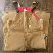 NWT Carhartt R38 BRN Canvas Bib Overalls 44x30 Men Double Knee Quilt Lined NEW