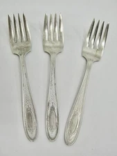 3 pcs SEB Hammered Salad Forks EPNS Silverplate National Silver Company Flatware