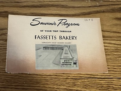 Fassetts Bakery Souvenir Program Burlington Vermont Photo History Bread Adv Vtg