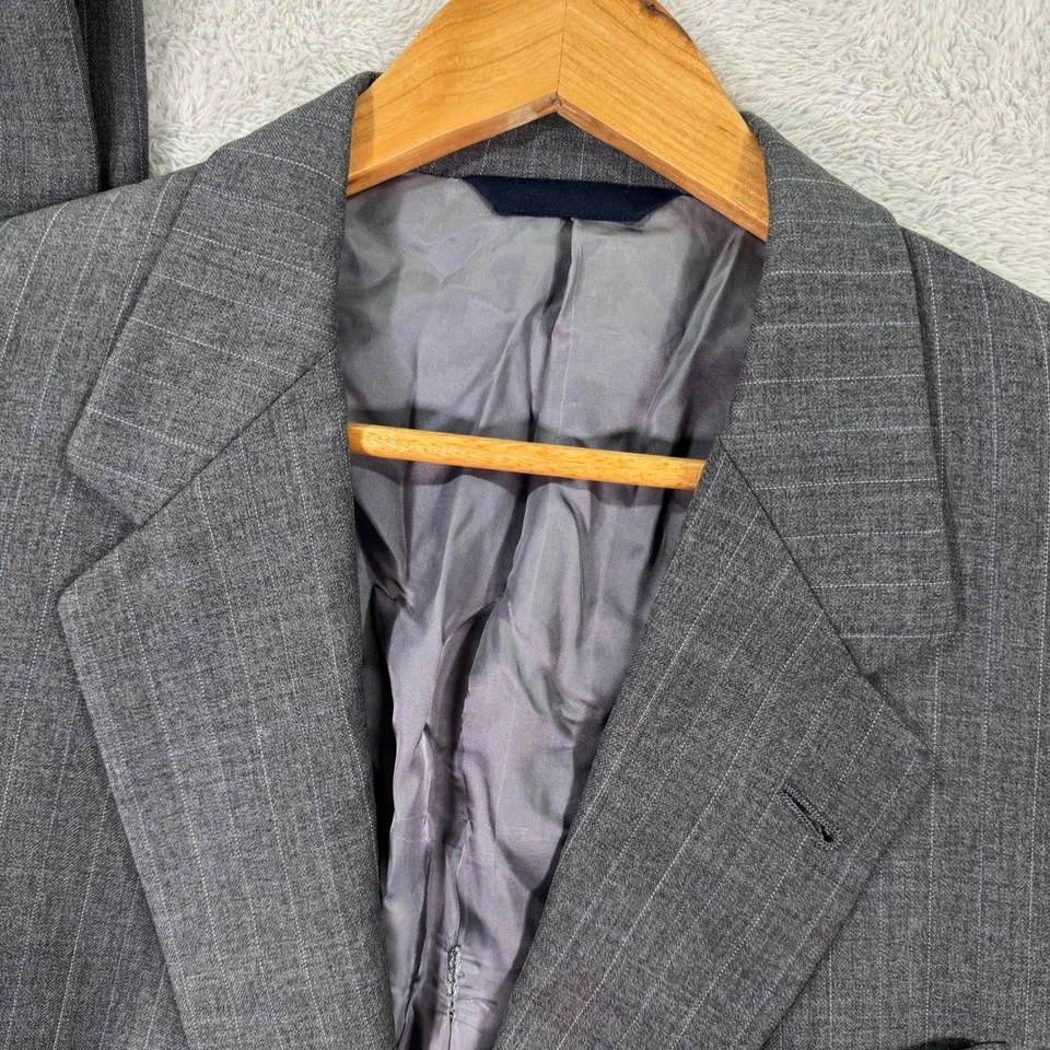 Calça blazer vintage Burberry London masculina 42L listra cinza 2 botões 32x32 - Imagem 2 de 4