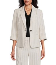Kasper Pinstripe Notch Collar One-Button Blazer Parchment/Black Size 10P NWT