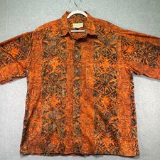 Johari West Mens L Orange Geometric Batik Print Short Sleeve Button Down Shirt