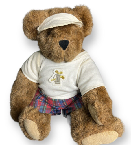 Vermont Teddy Bear Golf Bear in Plaid Pants 16" - Picture 1 of 6