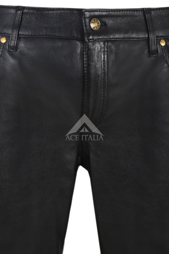 Ladies Leather Pant Black Biker Jeans Style Sweat Track Pant Real Lambskin 4532 - Picture 7 of 8