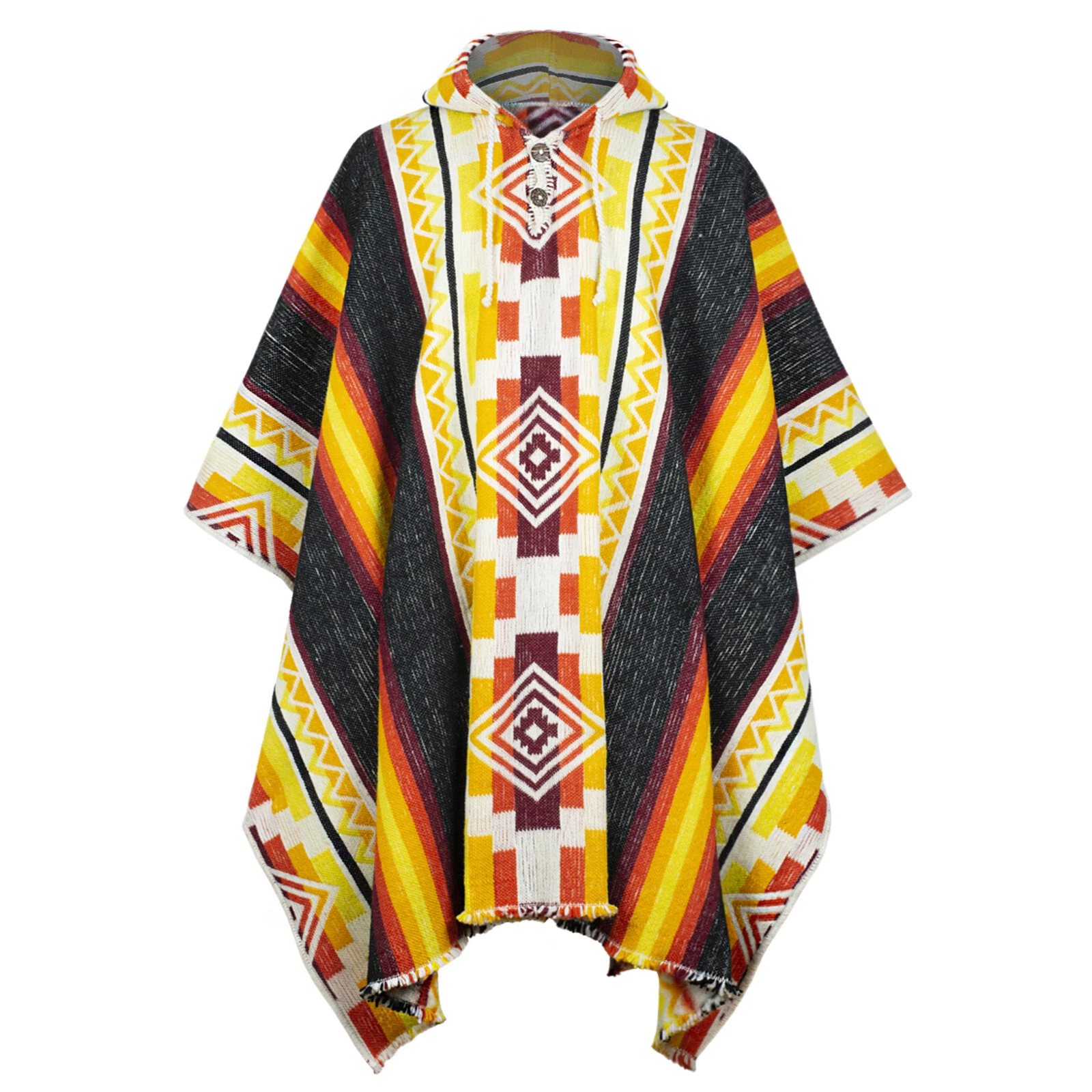 LLAMA WOOL MENS UNISEX SOUTH AMERICAN PONCHO CAPE COAT JACKET HANDWOVEN M-XXXL