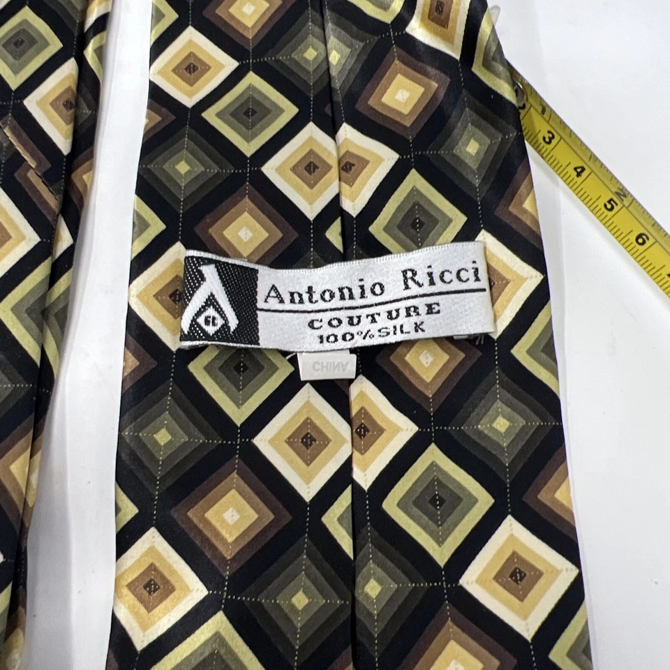 Antonio Ricci MENS 100% Silk TIE GREEN BROWN GOLD - Image 4 of 4