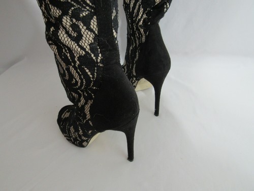 Madison by Shoedazzle Black Bone Peep Toe Knee-High Women's Boot Size 6.5 - Picture 4 of 7