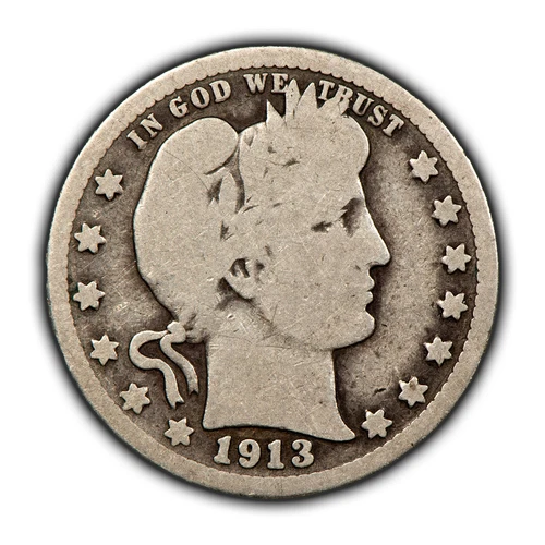 1913 25c Silver Barber Quarter - Full Rim Good/VG - SKU-Y6063