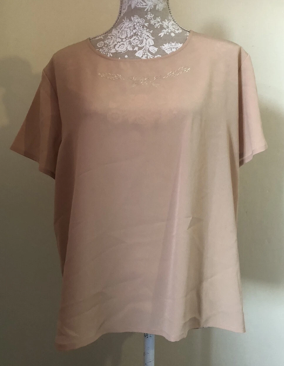 Compliments Apricot T-Shirt UK L Embroidered Rope Detail Stretch Top