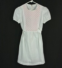 Vintage Sears JR Bazaar Quilted Embroidered Girls Short Sleeve Dress w Sash 9