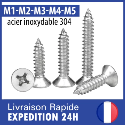 Vis à bois M1 M2 M3 M4 tête cruciforme plate fraisée en inox autotaraudeuse lot