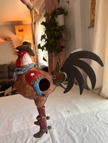 Cowboy Rooster Birdhouse Vintage, garden hanger Farmhouse Decor,Porch decor