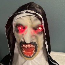 Nun Halloween Mask Scary Blinking Light Up Eyes Costume Cosplay Latex Creepy