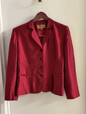 Red Pure Silk Sateen Jacket by Bergamo (Pre-Owned) (8) Excellent Condition Rare