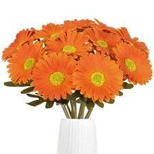 12PCS Orange Gerbera Daisy Artificial Flowers 16.93 Real Touch PU Fake Dais...